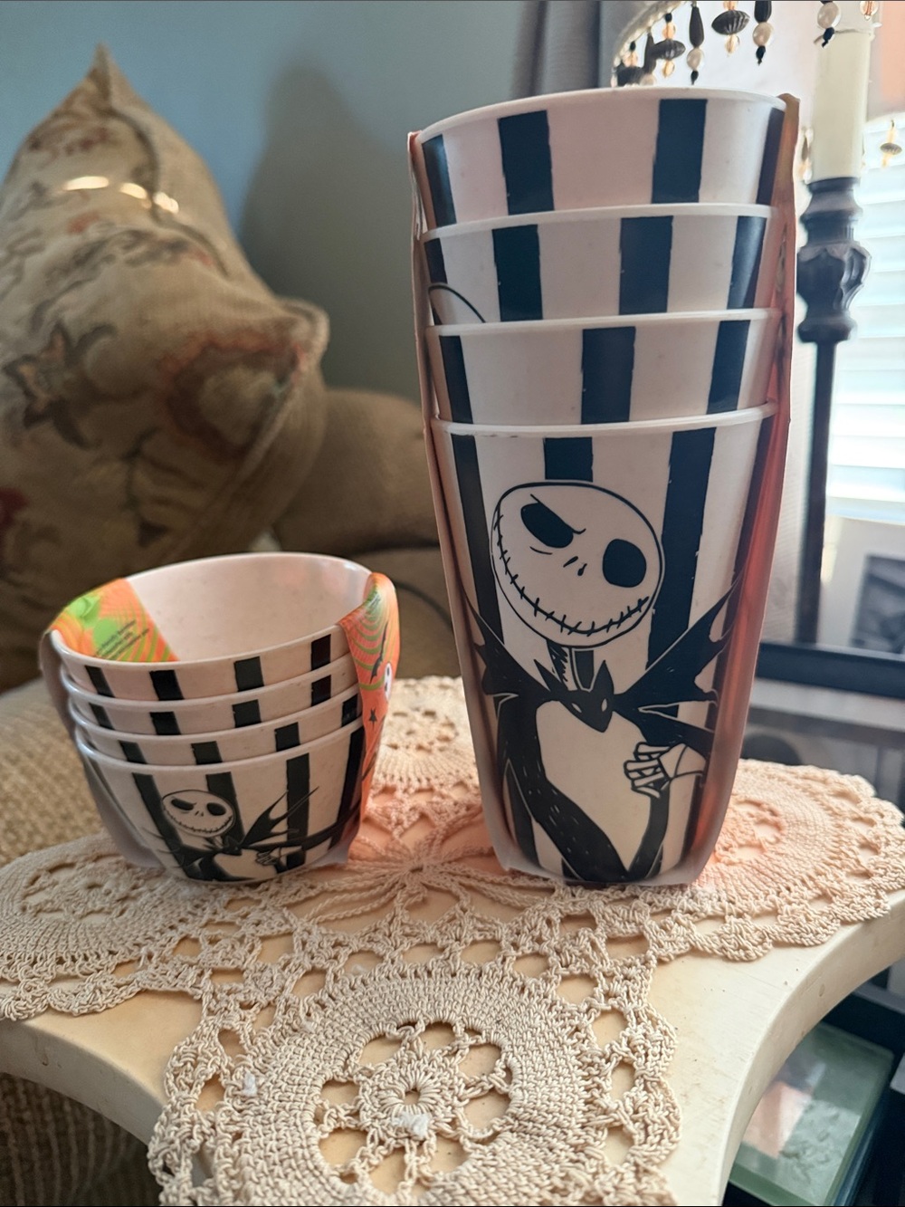 Jack Skellington Striped Bamboo Fibre Cup & Bowl Set - Black & White